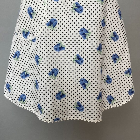 Vintage Half Apron Blue Roses Polka Dot Floral Tie Back Pocket Hostess Retro - Picture 4 of 8